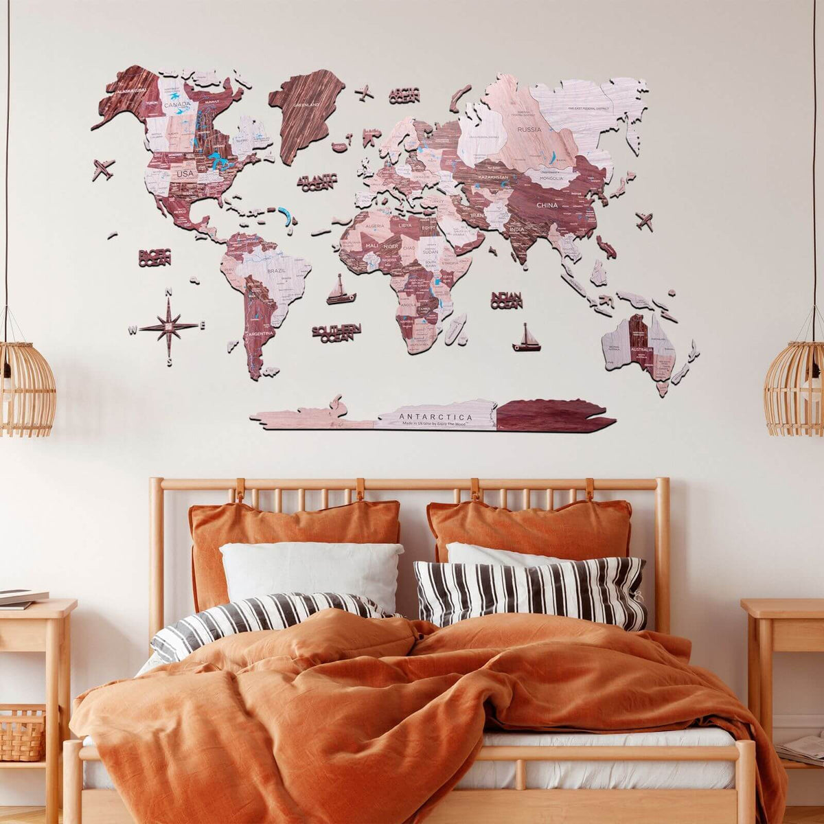 2D Ahşap Dünya Haritası – CAPPUCCINO – NordDesignStore