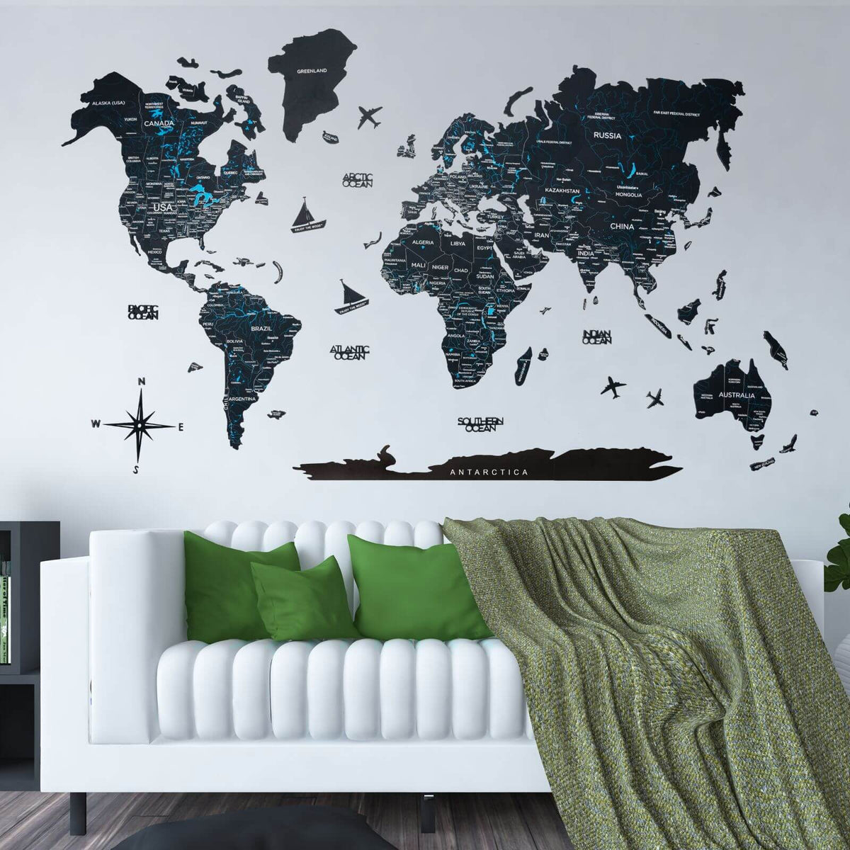 2D Ahşap Dünya Haritası – MIDNIGHT – NordDesignStore
