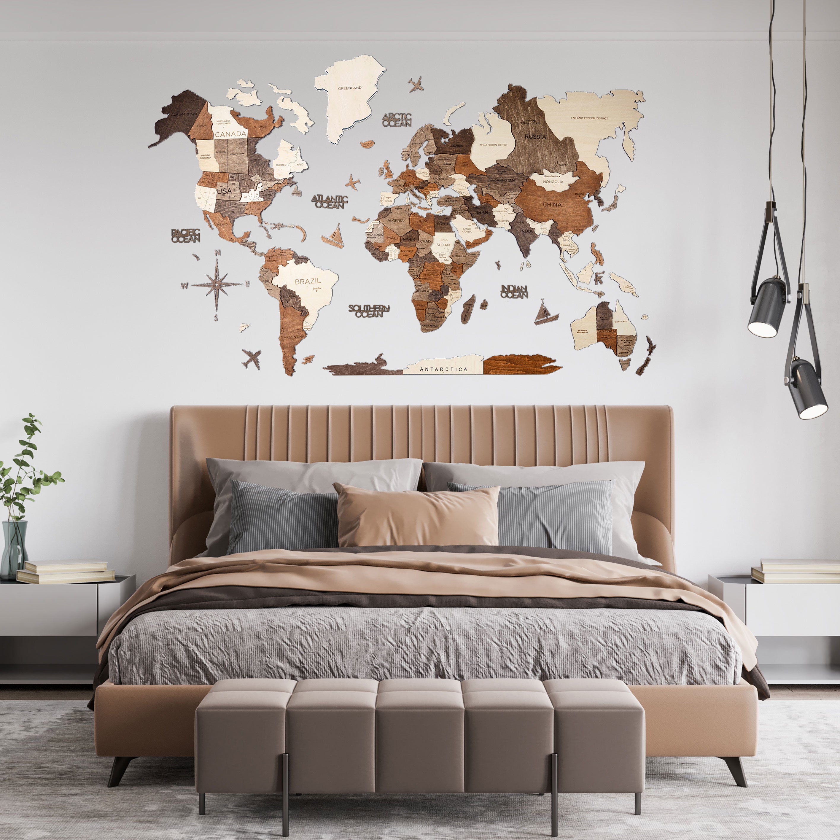 3D Ahşap Dünya Haritası – MULTICOLOR – NordDesignStore