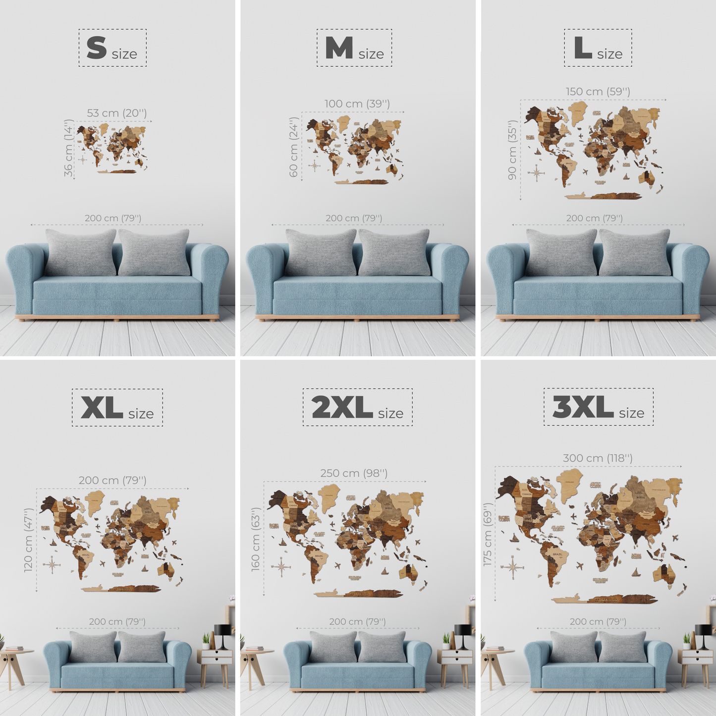 3D Ahşap Dünya Haritası – MULTICOLOR