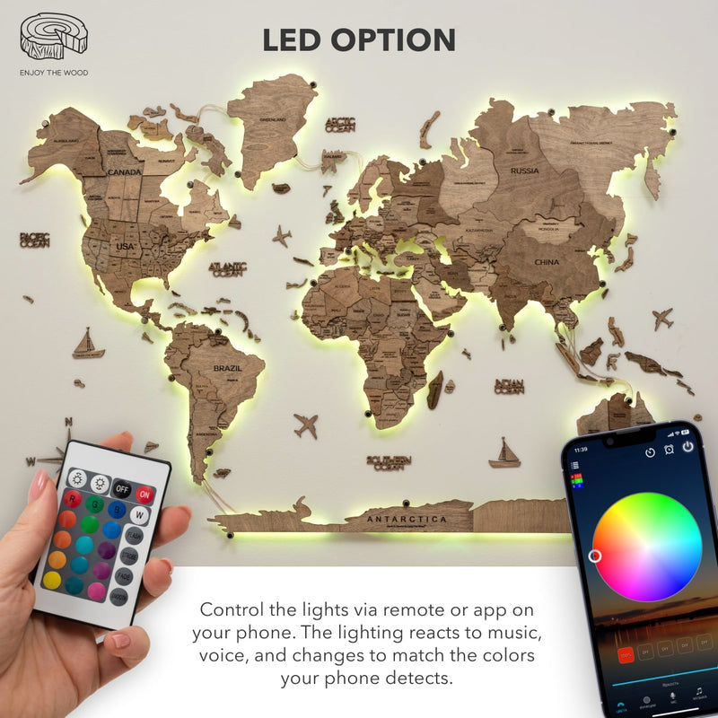 3D Ledli Ahşap Dünya Haritası – TERRA