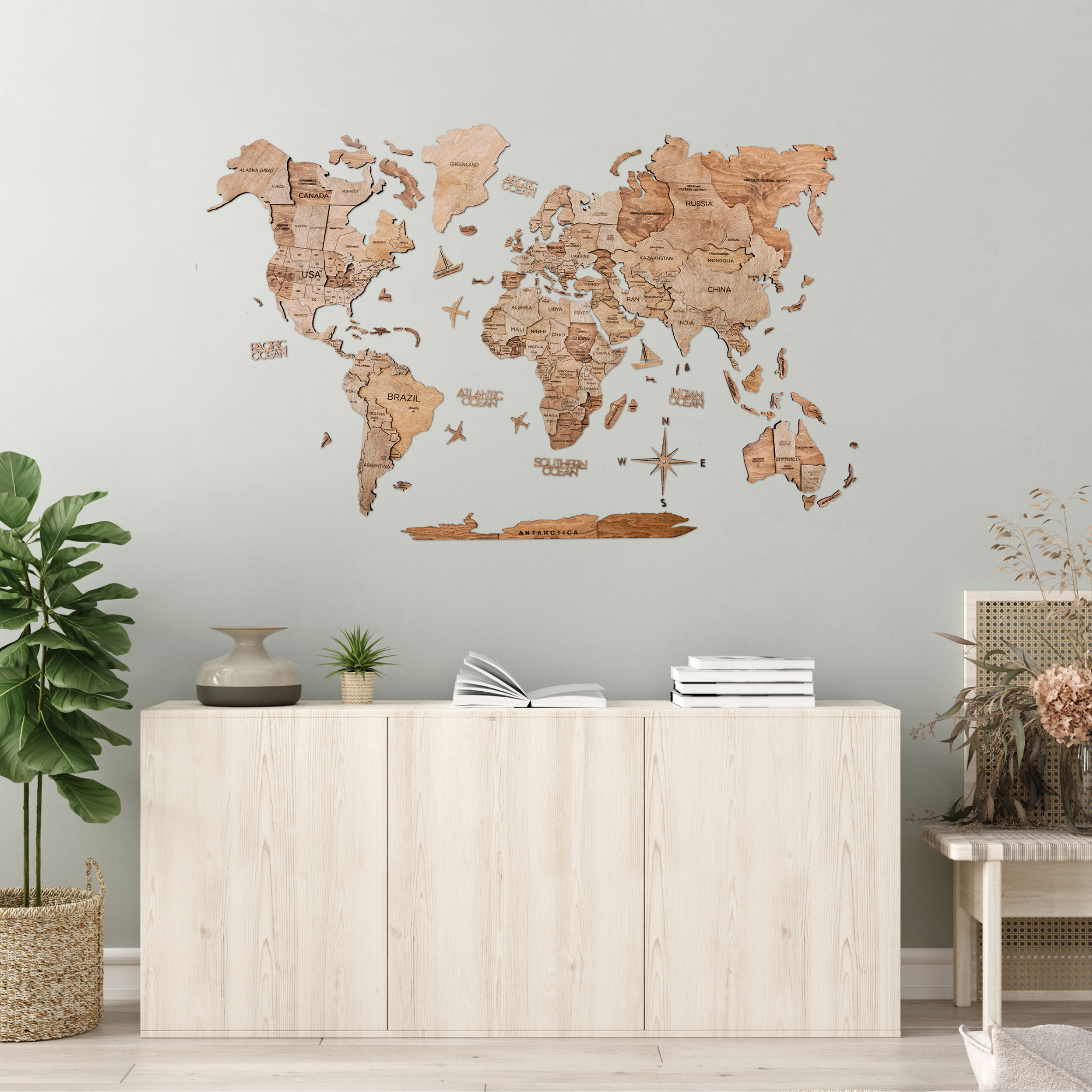 3D Ahşap Dünya Haritası – LIGHT – NordDesignStore