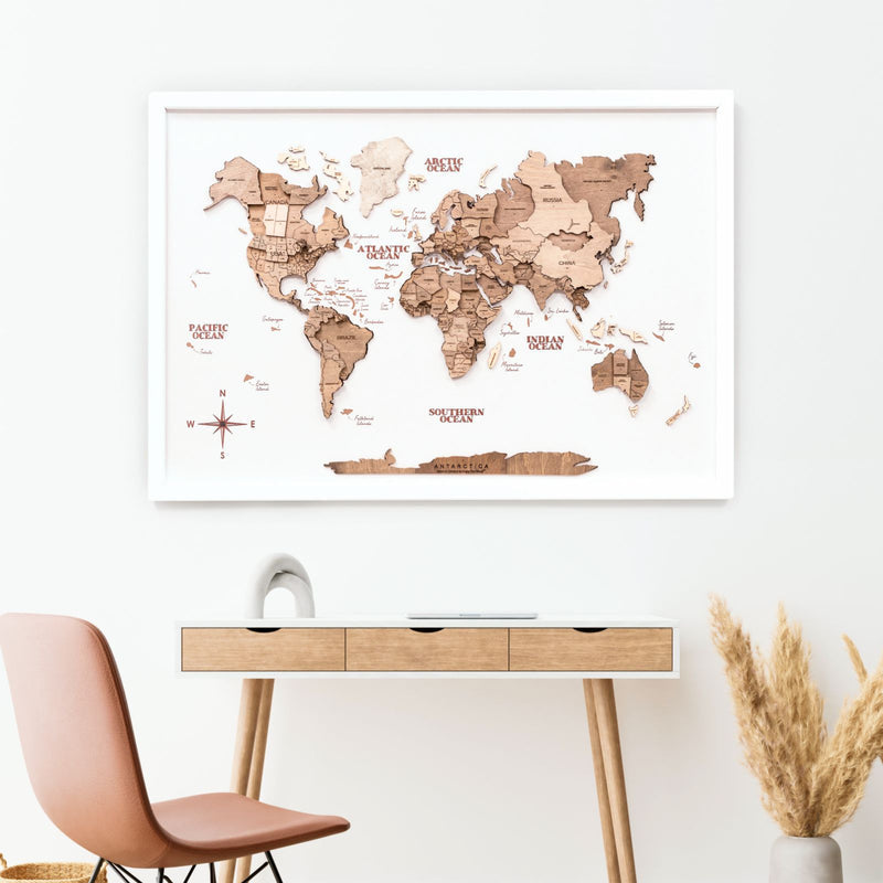 Çerçeveli 3D Ahşap Dünya Haritası Tablosu– TERRA – NordDesignStore