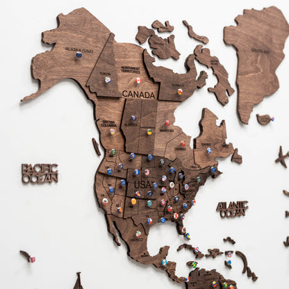 3D Ahşap Dünya Haritası – DARK WALNUT
