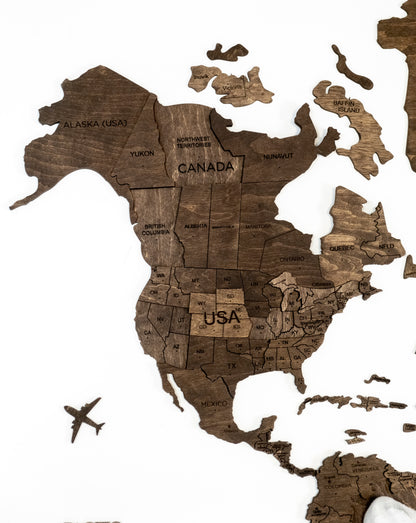 3D Ahşap Dünya Haritası – DARK WALNUT