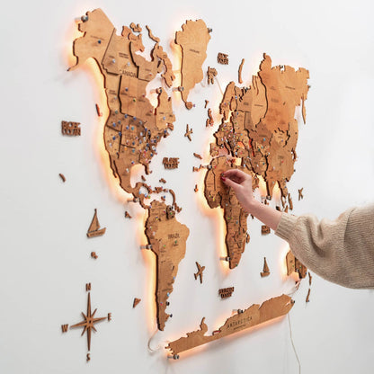3D Ledli Ahşap Dünya Haritası – OAK