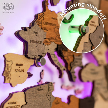 3D Ledli Ahşap Dünya Haritası – SMOKEY