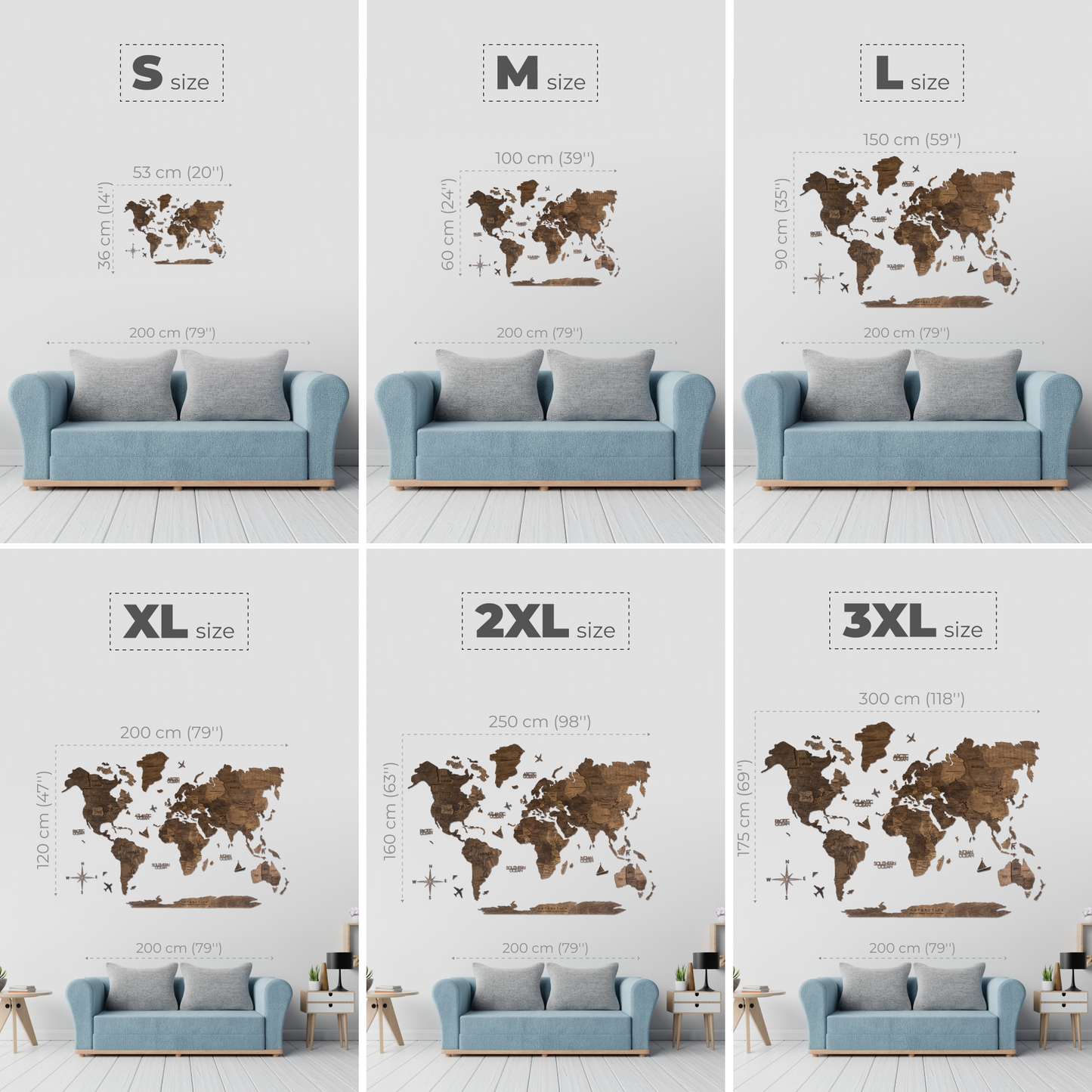 3D Ahşap Dünya Haritası – DARK WALNUT