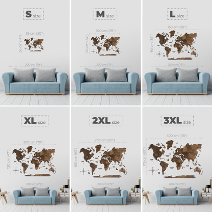 3D Ahşap Dünya Haritası – DARK WALNUT