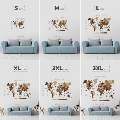3D Ahşap Dünya Haritası – MULTICOLOR