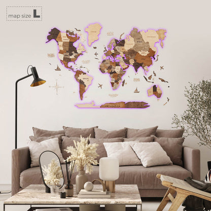 3D Ledli Ahşap Dünya Haritası – MULTICOLOR