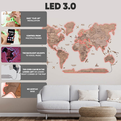 3D Ledli Ahşap Dünya Haritası – TERRA