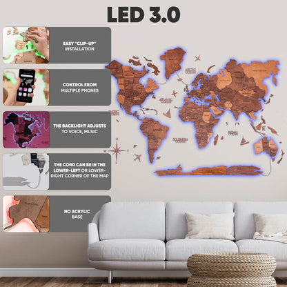 3D Ledli Ahşap Dünya Haritası – OAK