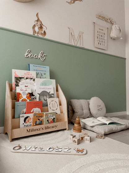Toddler Montessori Çocuk Kitaplığı - Doğal Ahşap