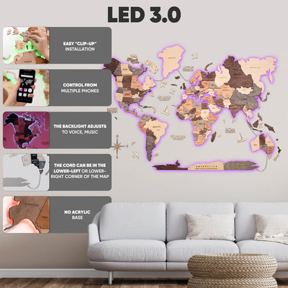 3D Ledli Ahşap Dünya Haritası – SMOKEY